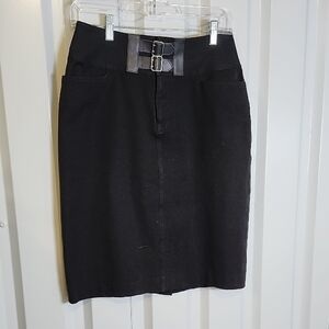 Lauren Ralph Lauren Women's Black Stretch Denim Pencil Skirt with Belt Size 4